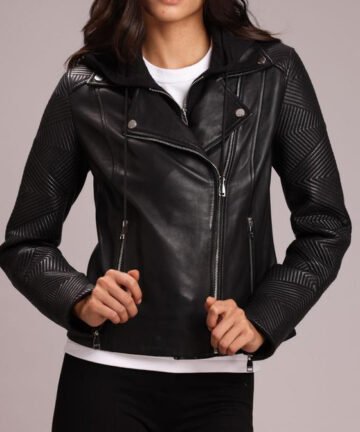 Matilda Leather Moto Jacket with Quilted Shoulders for Sale