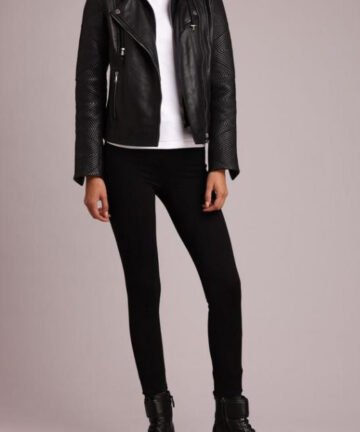 Matilda Leather Moto Jacket with Quilted Shoulders