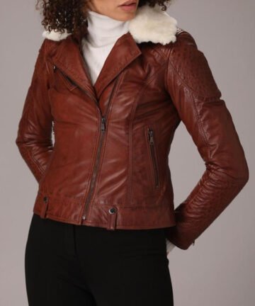 Alba Biker Jacket with Sheep Skin Fur Collar