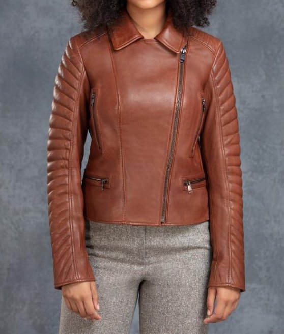 Robin Leather Biker Jacket with Quilted Sleeves