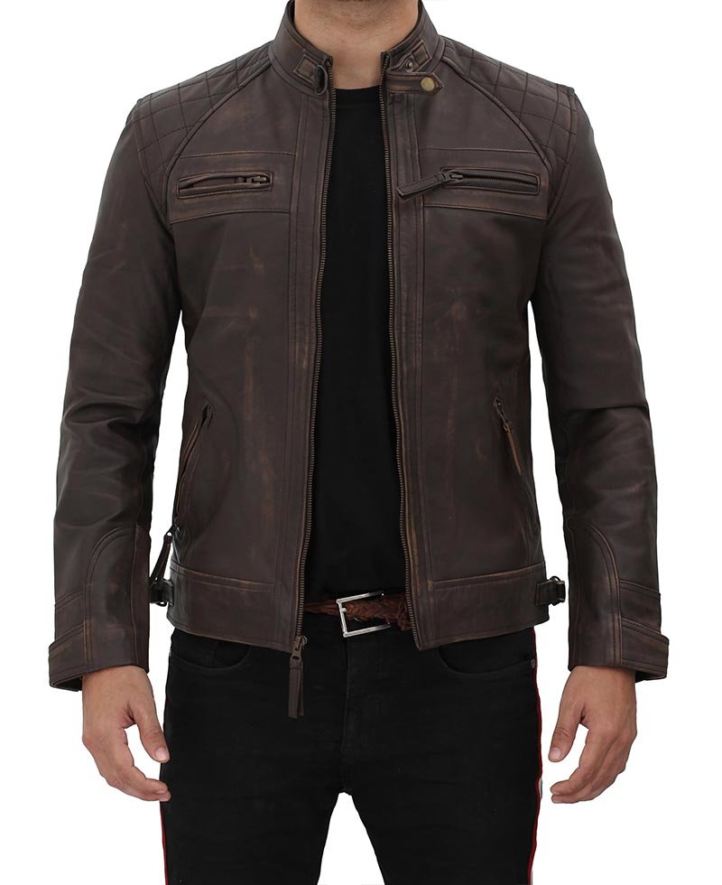 Claude Quilted Distressed Brown Leather Jacket | Best Quality Genuine ...