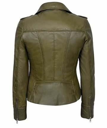 Olive Green Biker Leather Jacket for Women