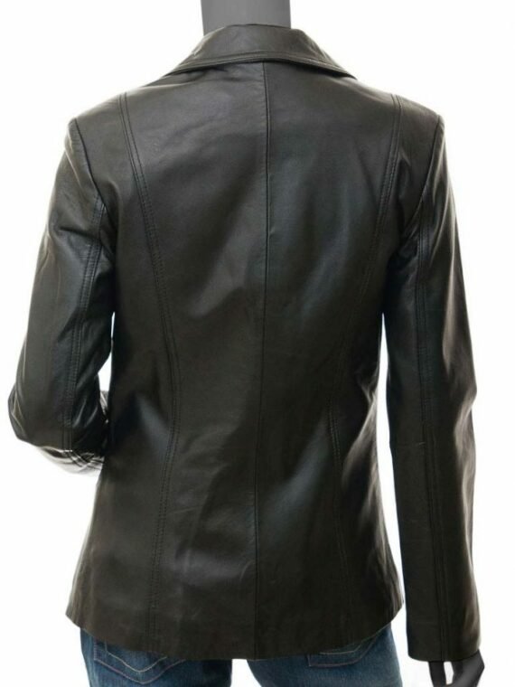 Black Lambskin Leather Blazer Jacket for Sale