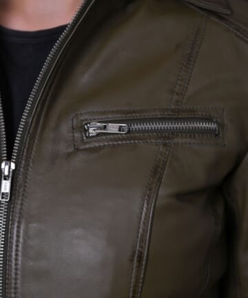 Classic Olive Green Biker Leather Jacket