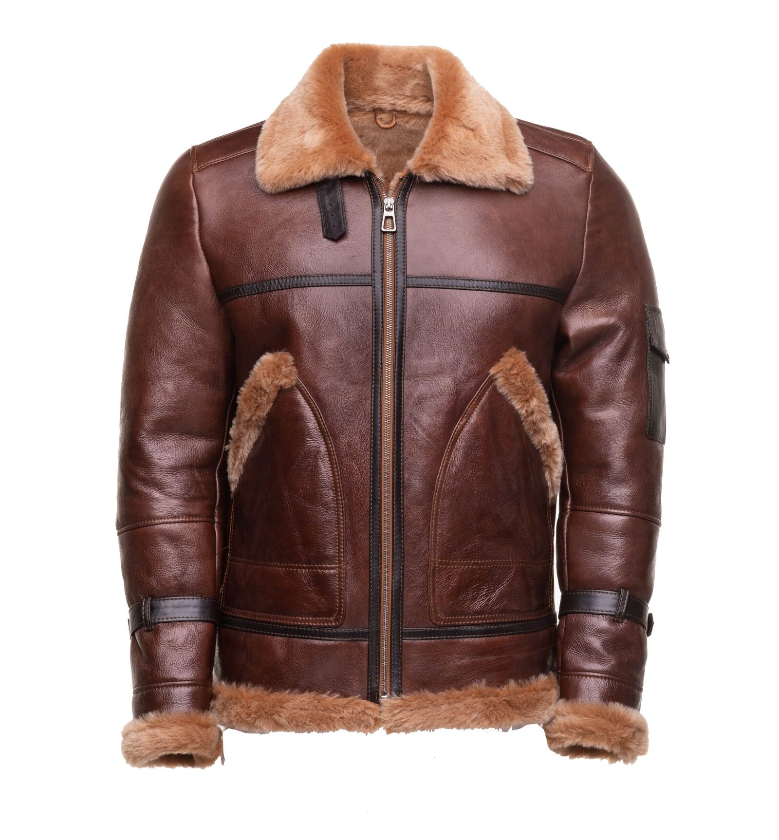 Esa Brown Bomber Sheepskin Leather Jacket with large pockets | Best ...