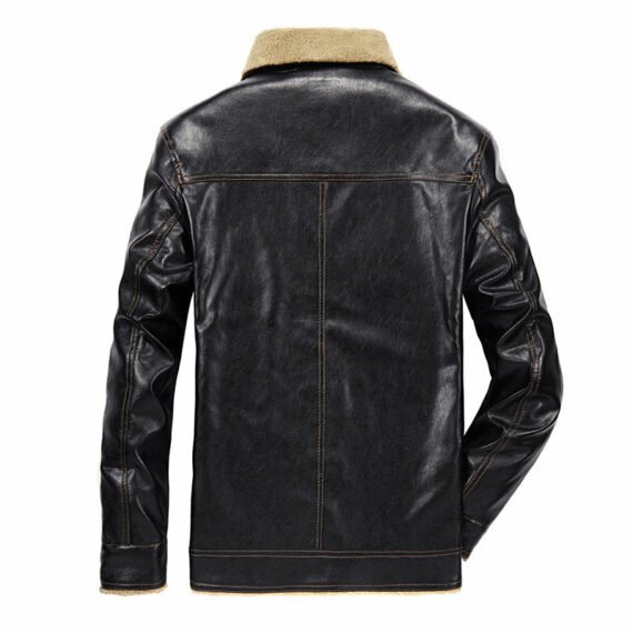 Winter Casual Business Thicken Fleece Lining Warm Leather Jacket for Men