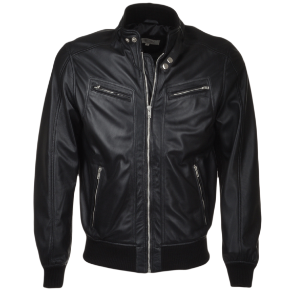 Black Leather Biker Style Bomber Jacket