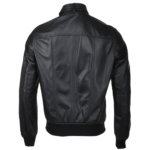 Black Leather Biker Style Bomber Jacket for Men