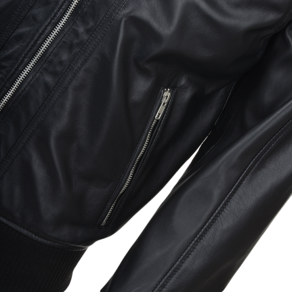Leather Biker Style Bomber Jacket Black