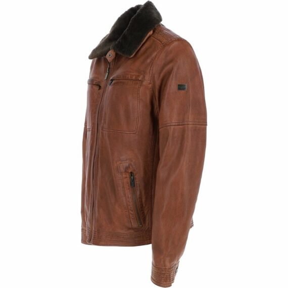Leather Jacket With Detachable Collar Cognac for Men