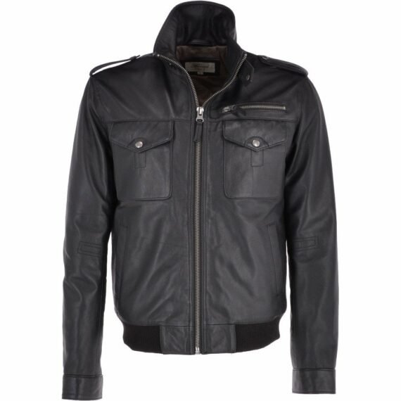 Black Leather Pilot Bomber Jacket for Sale