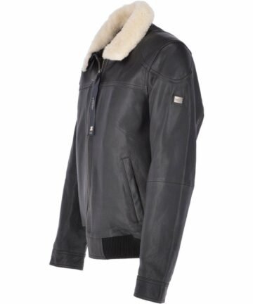 Leather Pilot Jacket With Detachable Fur Collar for Men