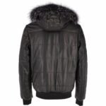 Black Leather Hooded Bomber Jacket for Sale