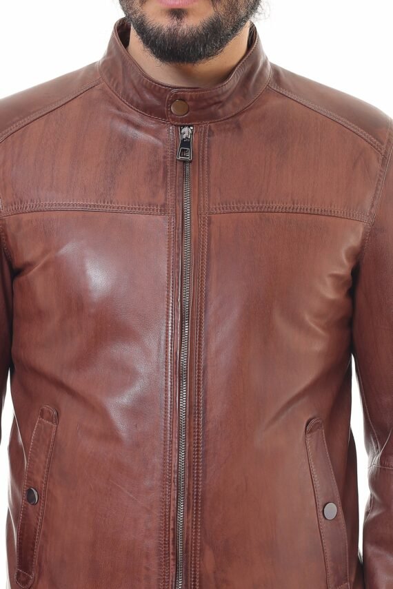 Brown Leather Jacket Zip Style
