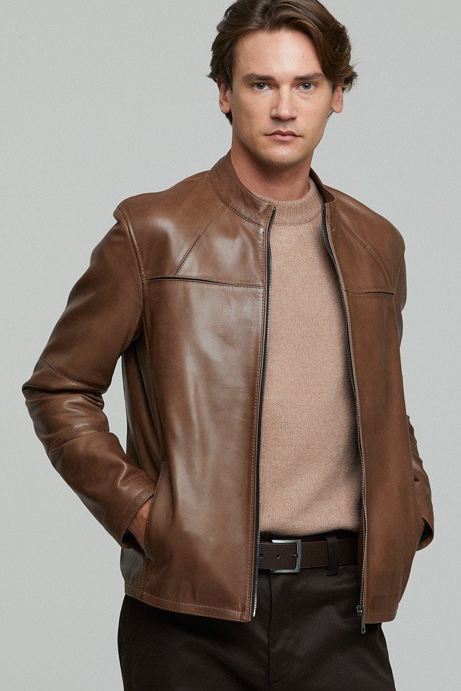 Brown Leather Biker Jacket