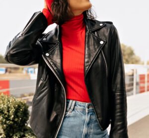 girl in leather jacket